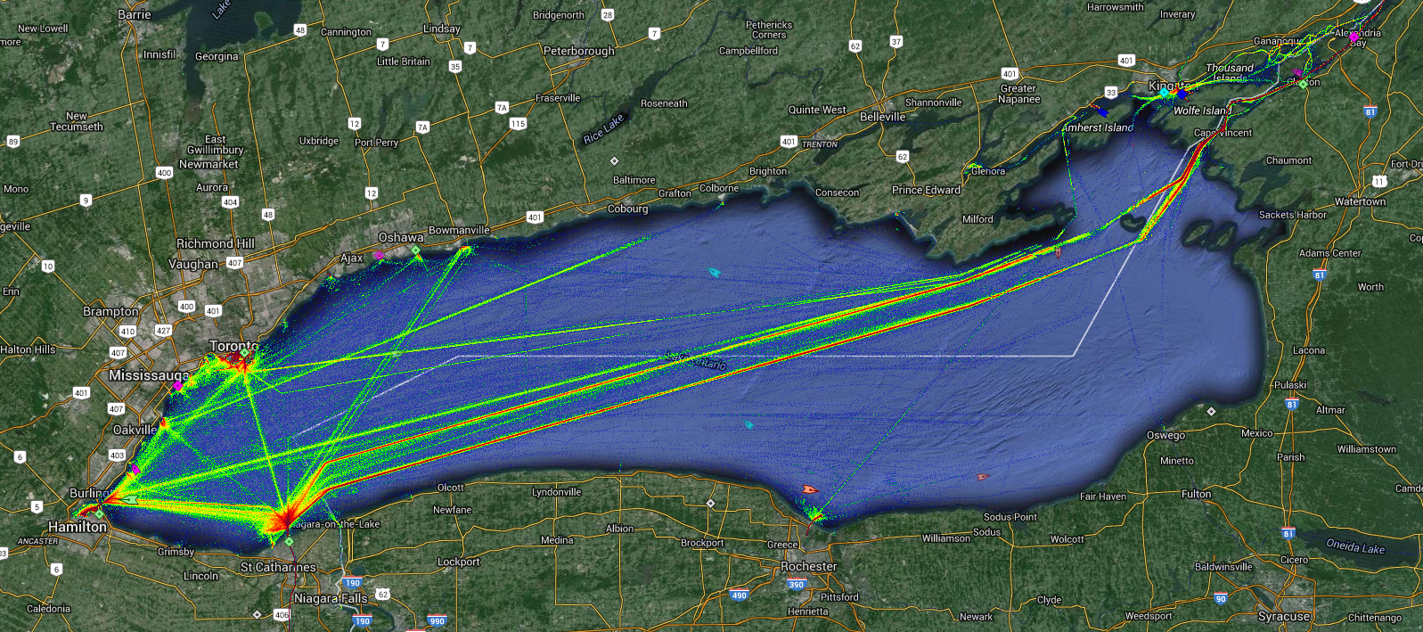 Live Marine Traffic, Density Map and Current Position of ships in LAKE ONTARIO
